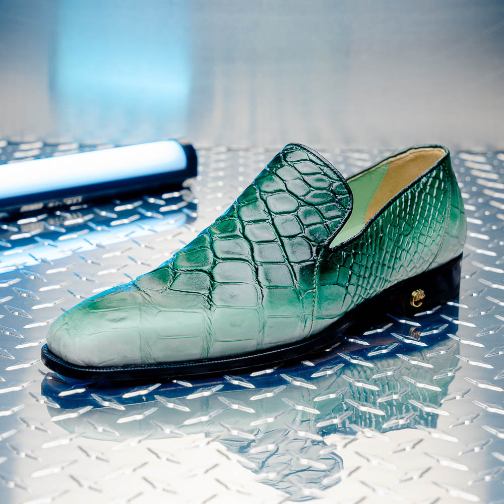 Mauri 1044/3 Montecarlo Alligator Loafers White / Dirty Brilliant Green