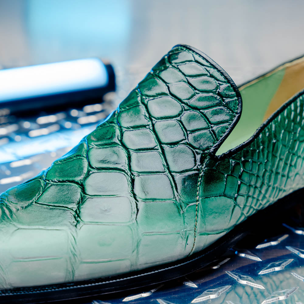 Mauri 1044/3 Montecarlo Alligator Loafers White / Dirty Brilliant Green