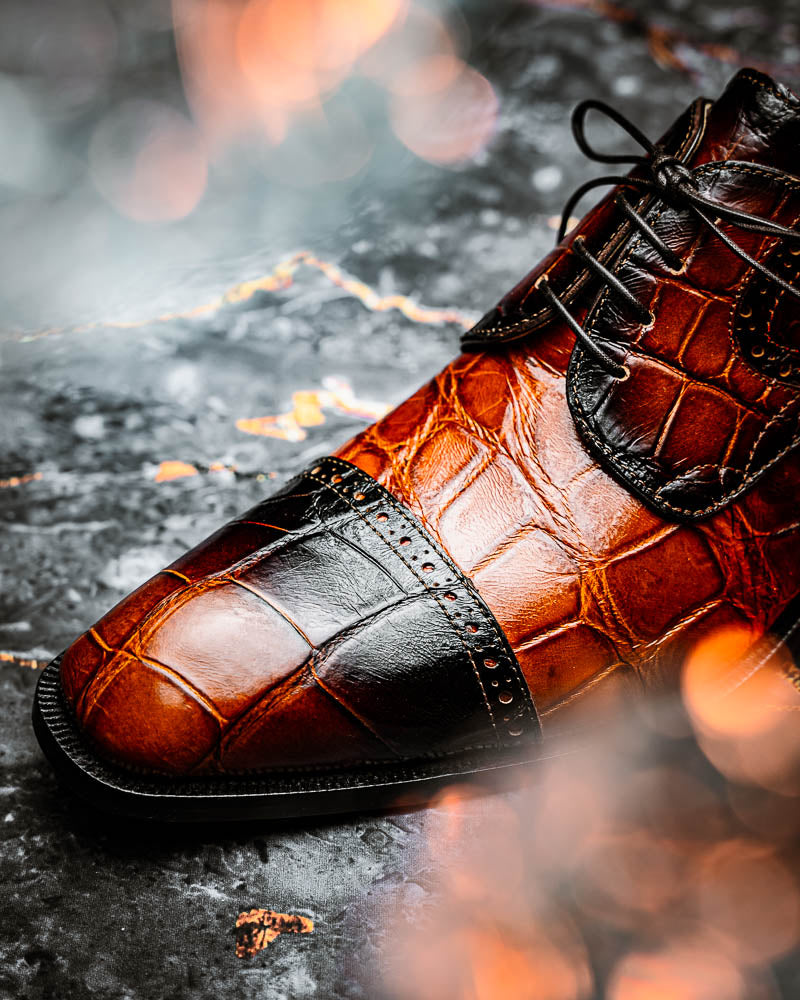 Mauri 1087/2 Flawless Alligator Cap Toe Derby Cognac / Dirty Gold (Special Order)