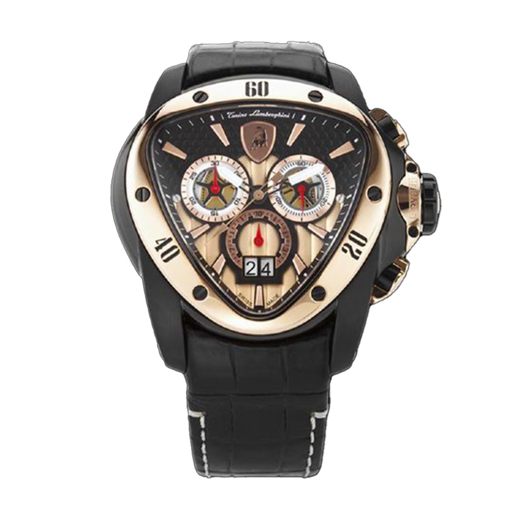 イタリア　牛革　 Maserati Potenza Automatic Rose Gold Dial Black Leather Strap
