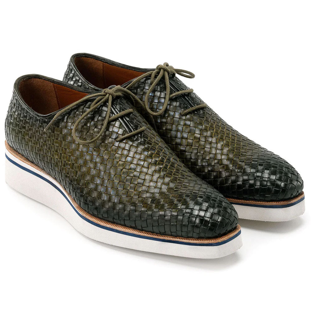 Paul Parkman Woven Leather Smart Casual Shoes Green Paul Parkman Woven Leather Smart Casual Shoes Green