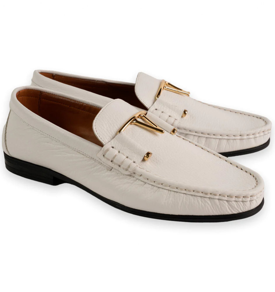 Corrente 3218 Deer Buckle Loafer White