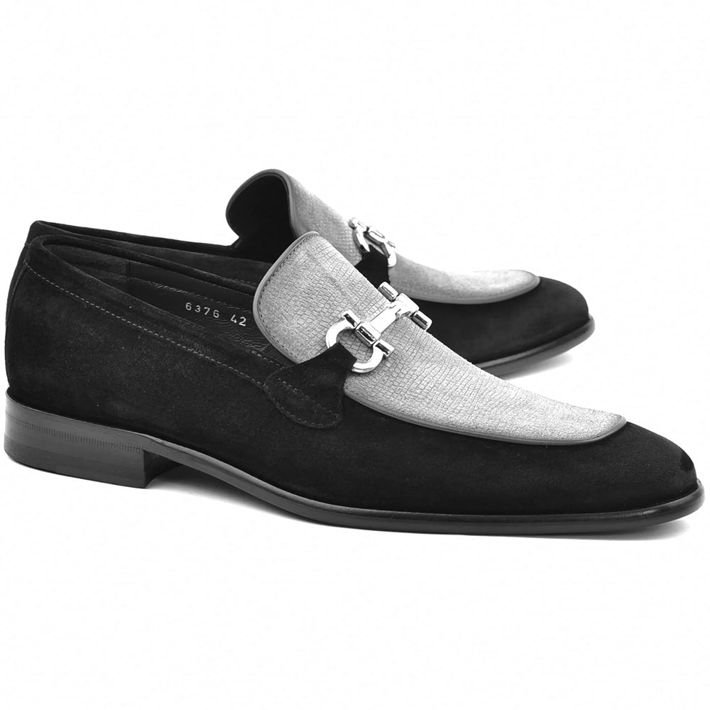 Corrente C11105-6376S Two Tone Suede Bit Loafers Black / Grey