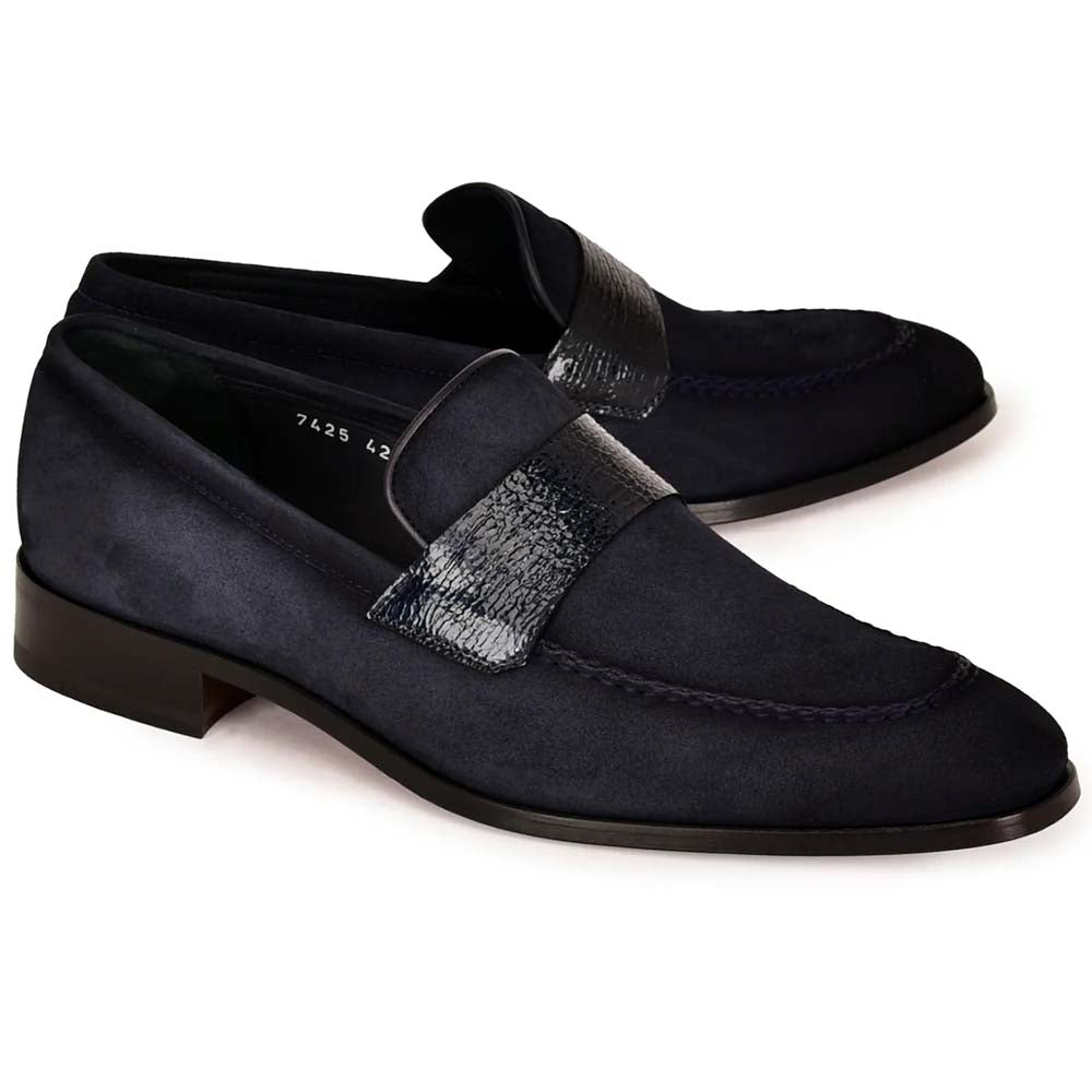 Black Suede Loafers with Silver Detailing Black and Silver Suede Loafer – House of Bijan main image 4