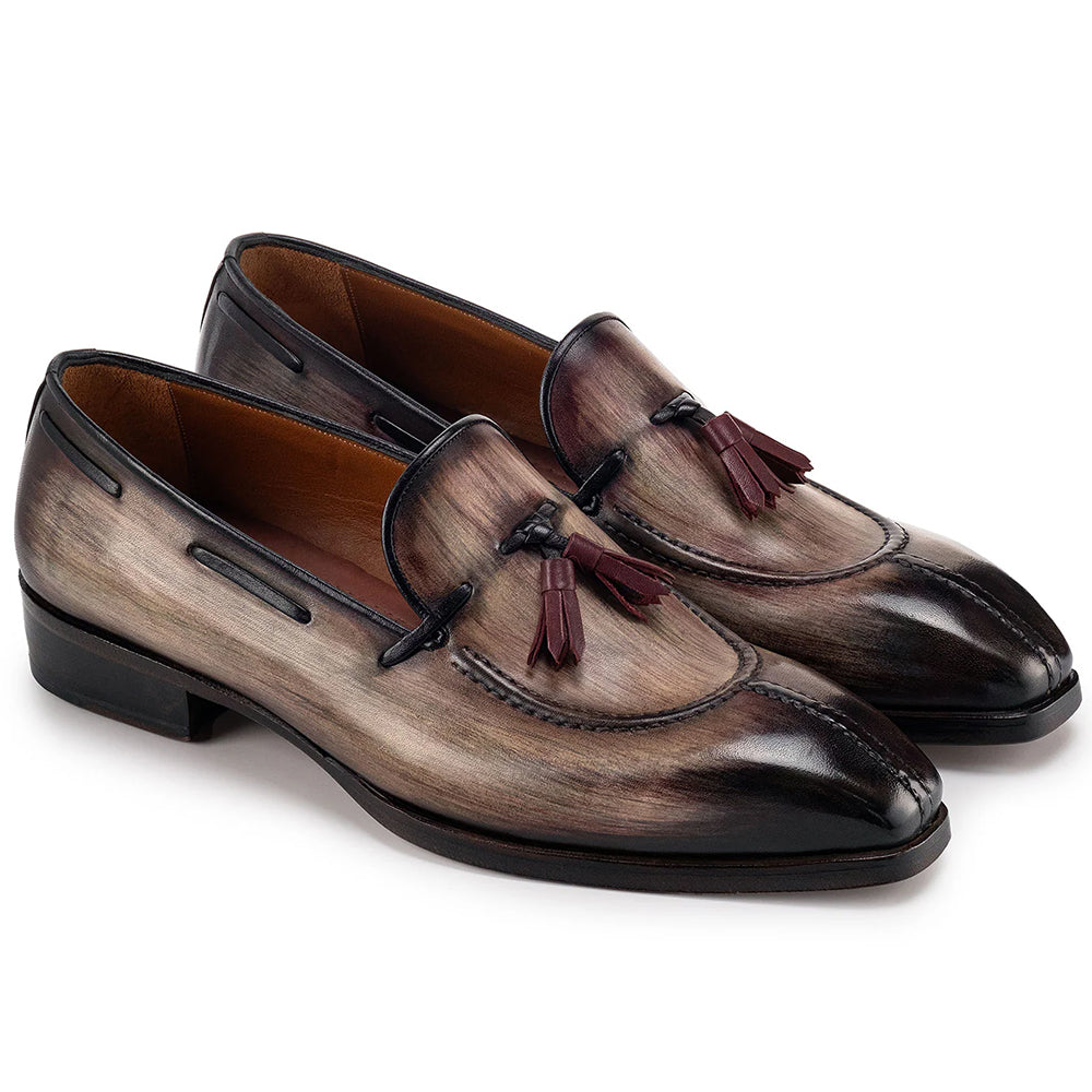 Paul Parkman Men's Split Toe Tassel Loafers Patina Leather Brown