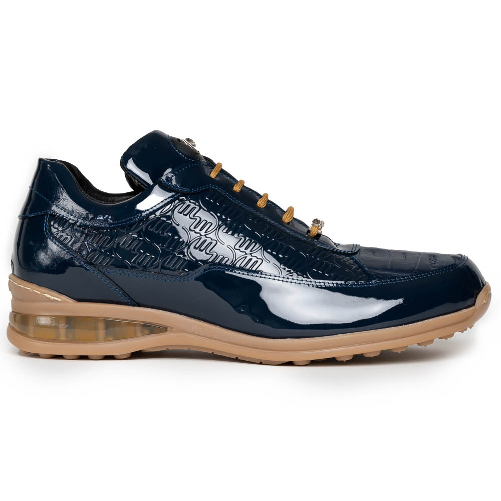 Mauri 8900-2 Bubble Patent Leather Embossed Baby Croc Sneakers Wonder Blue