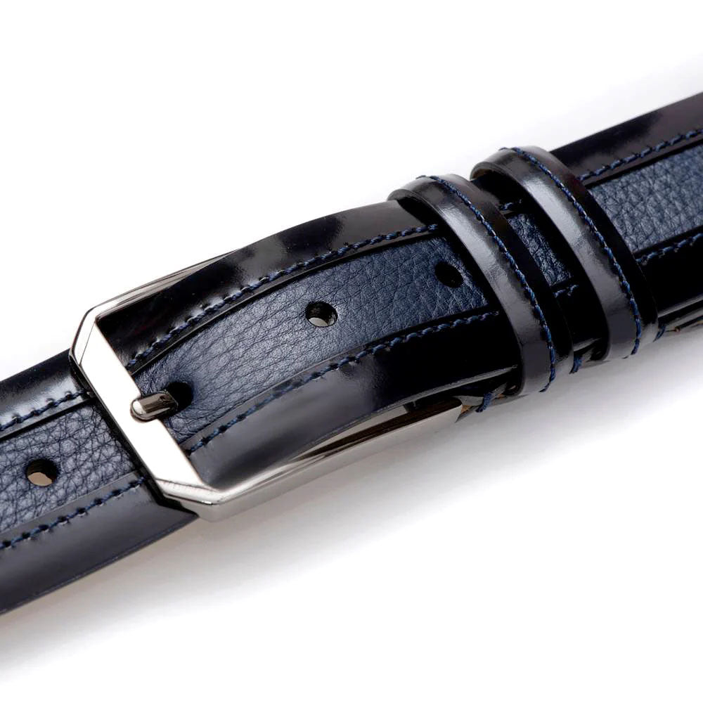 Mezlan Leather & Deerskin Belt Blue