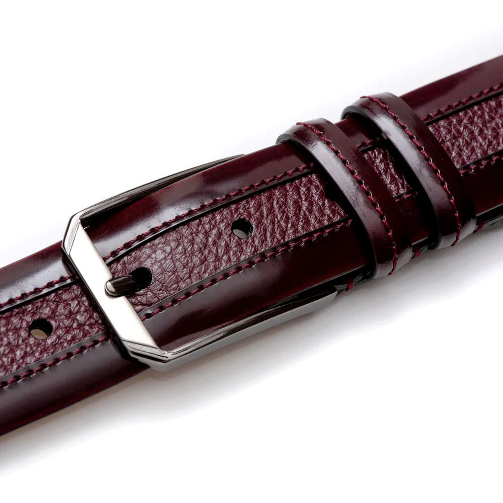 Mezlan Leather & Deerskin Belt Burgundy