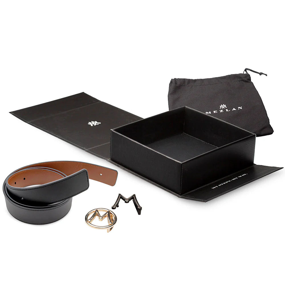 Mezlan Reversible Strap & Interchangeable Buckle Calfskin Belt