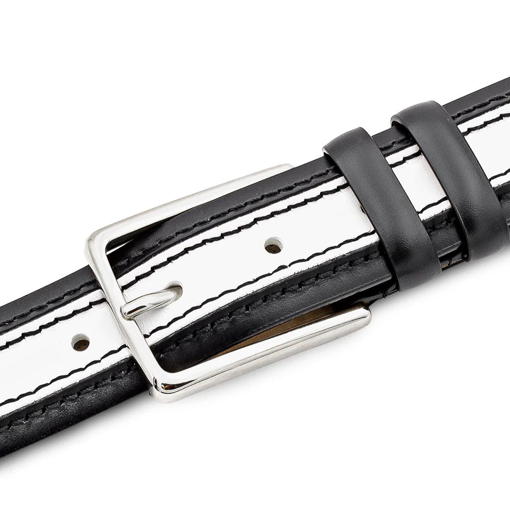 Mezlan Two-Tone Leather Belt Black / White