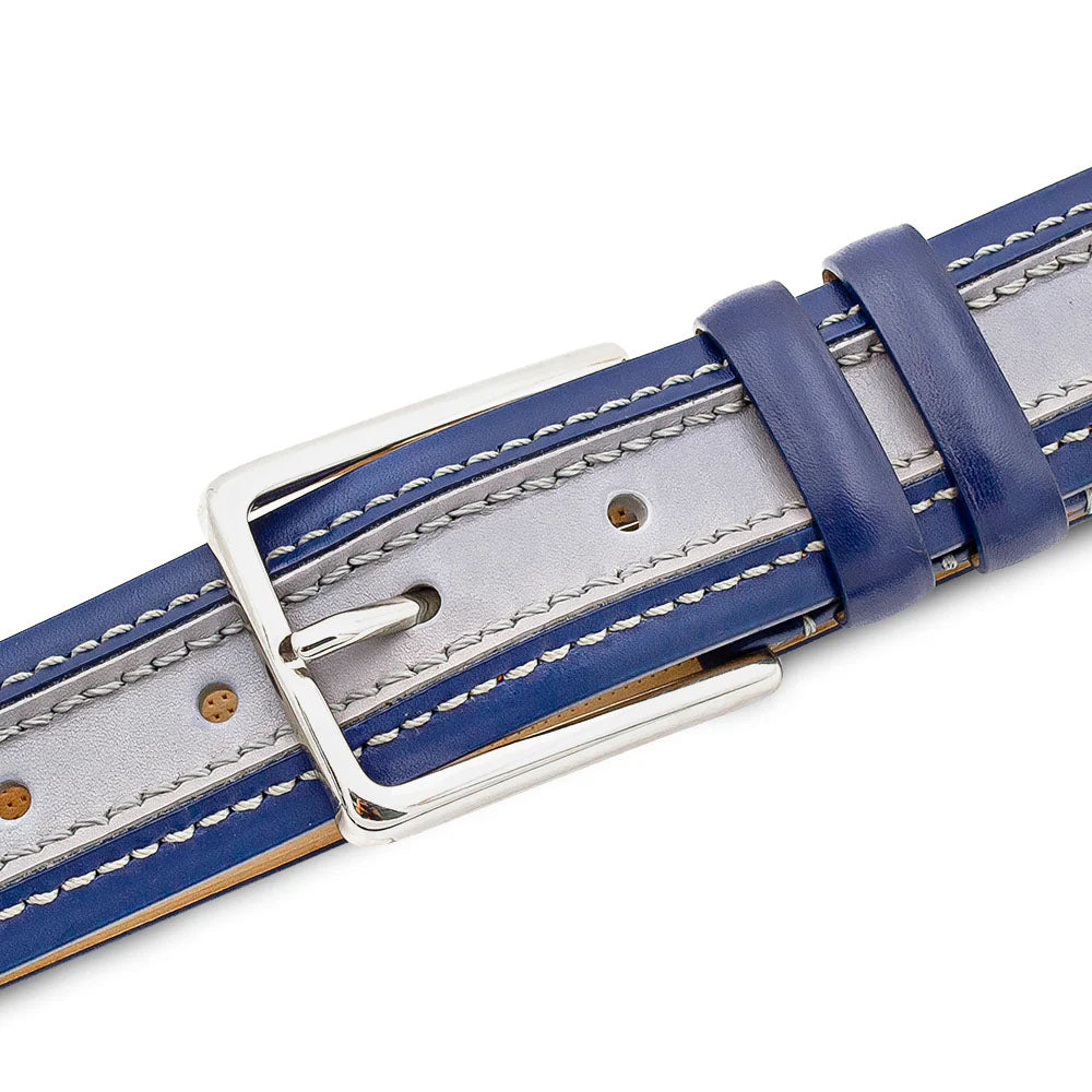 Mezlan Two-Tone Leather Belt Blue / Grey