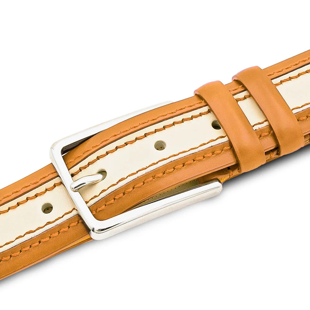 Mezlan Two-Tone Leather Belt Camel / Bone