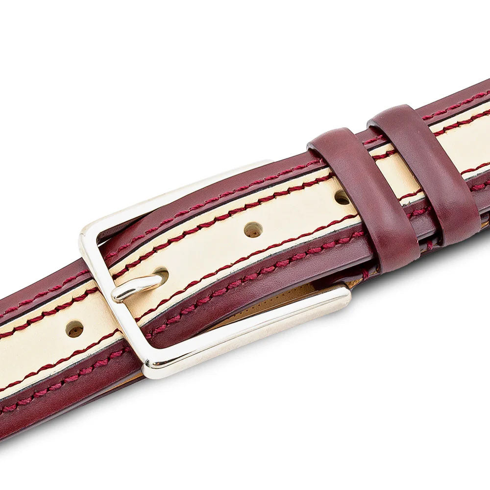Mezlan Two-Tone Leather Belt Red / Bone
