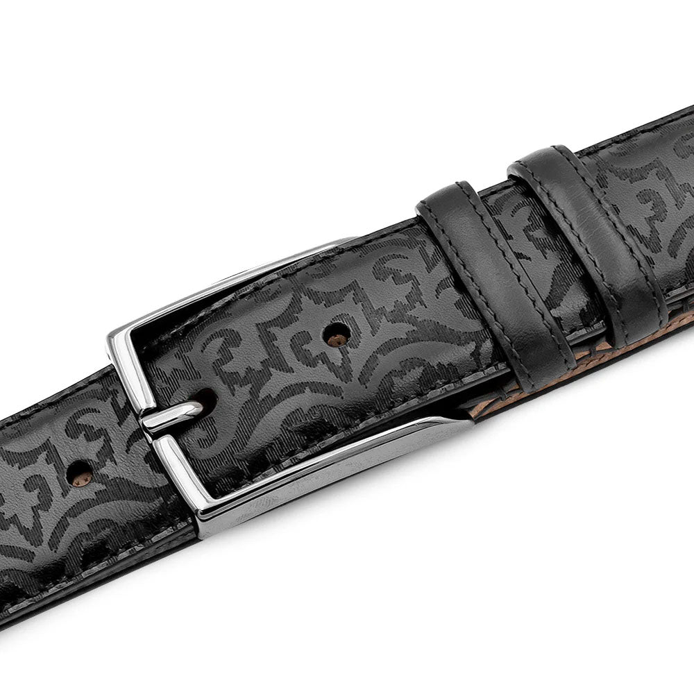 Mezlan Laser Print Calfskin Belt Black