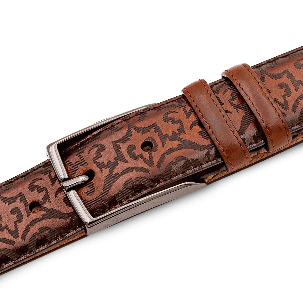 Mezlan Laser Print Calfskin Belt Cognac | MensDesignerShoe.com display picture 3
