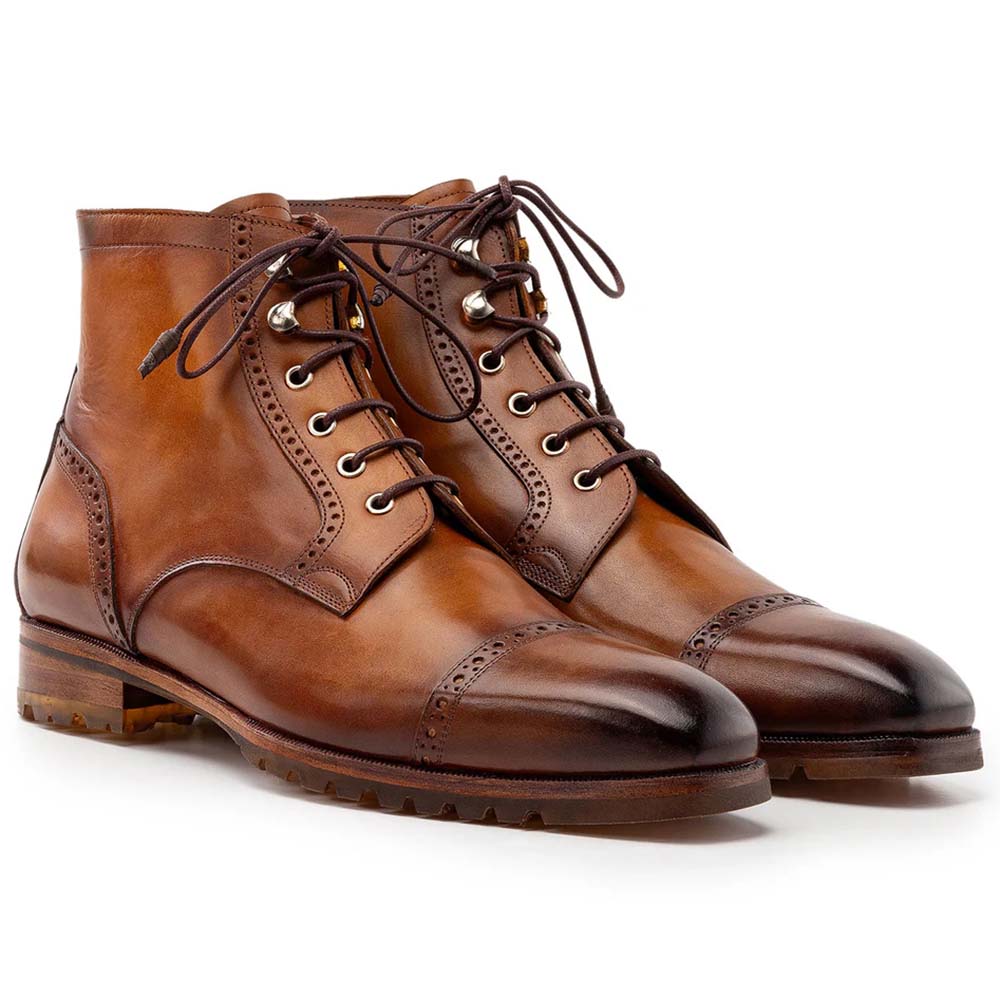 Paul Parkman Burnished Leather Cap Toe Boots Brown