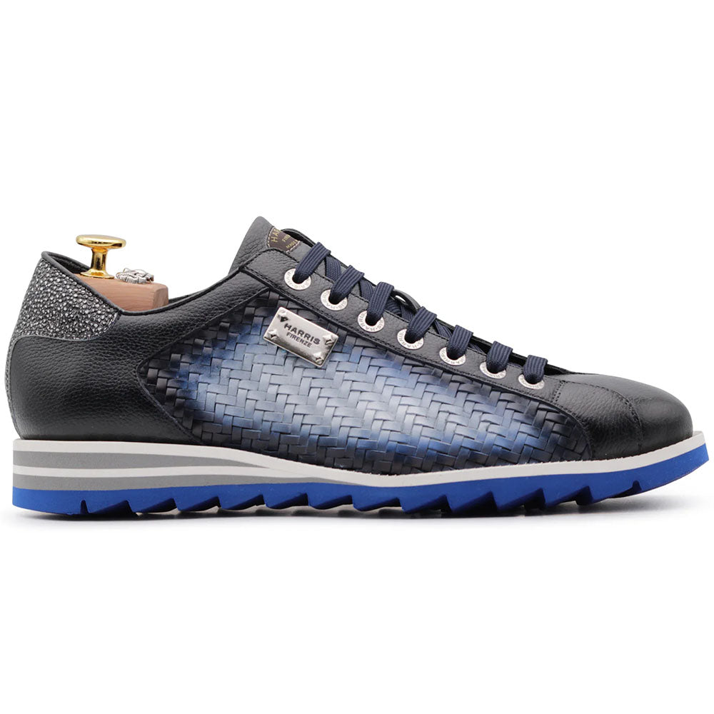 Harris Firenze 1913 Hand-Woven Shaded Leather Sneakers Blue 