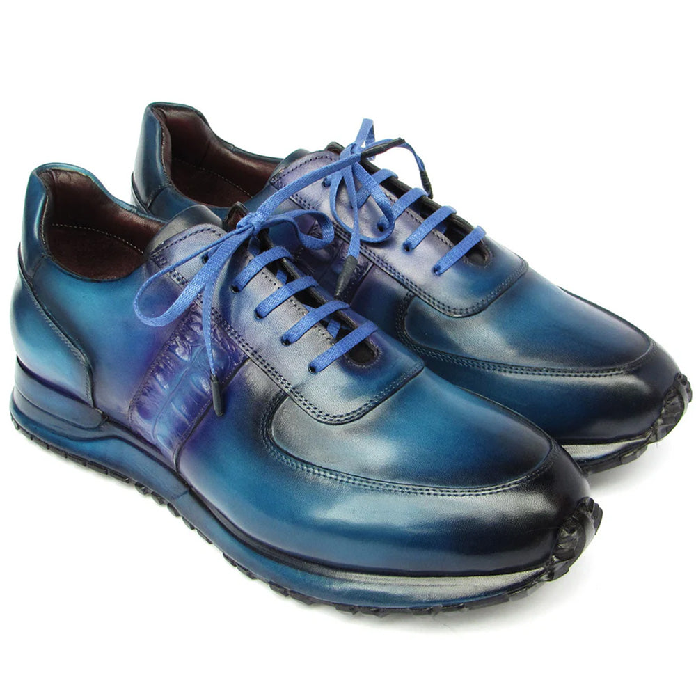 Paul Parkman Men's Patina Leather Sneakers Turquoise Purple