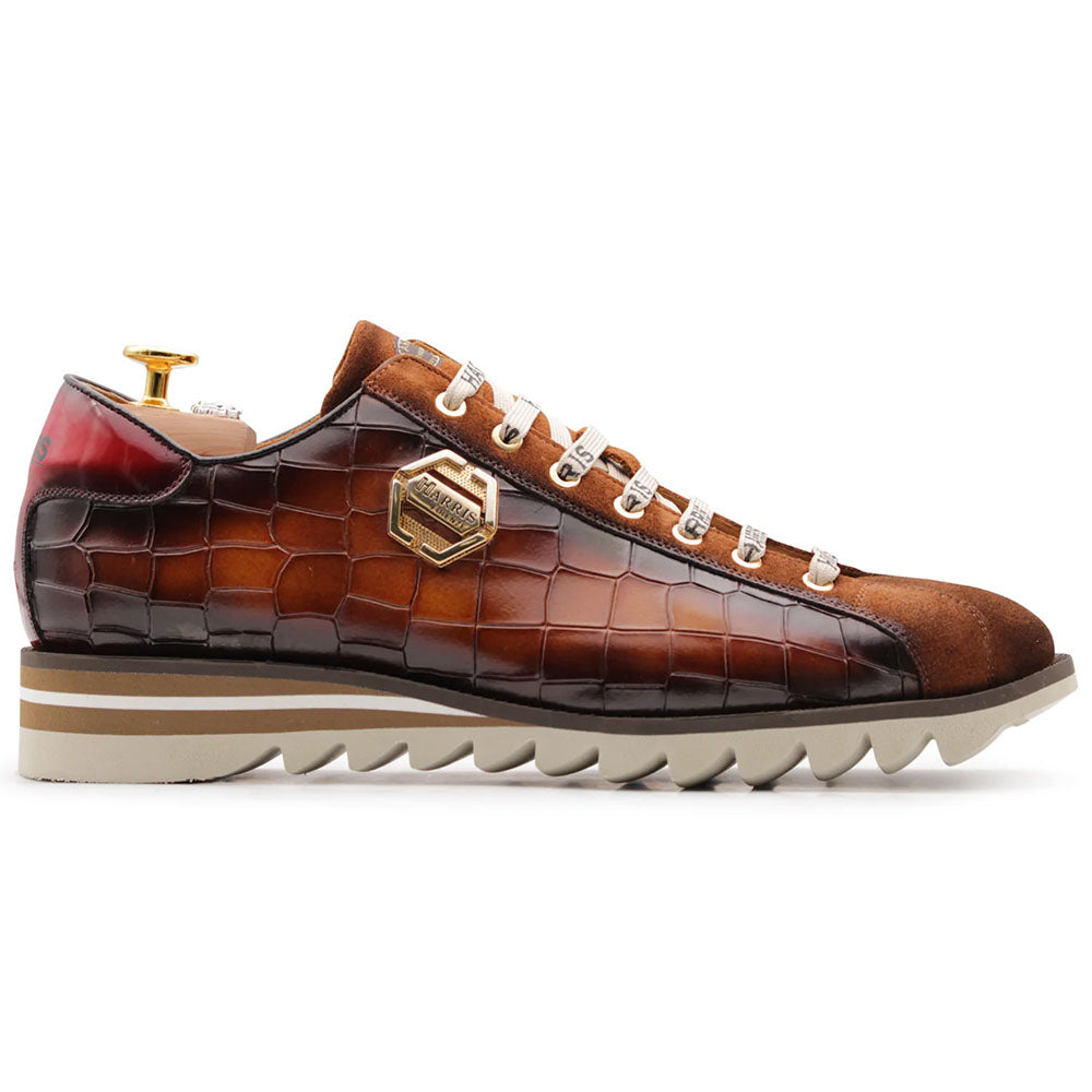 Harris Firenze 1913 Crocodile Embossed & Suede Sneakers Brown