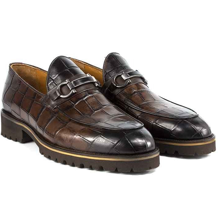 Corrente P00044 Michel Crocodile Print Bit Loafer Brown