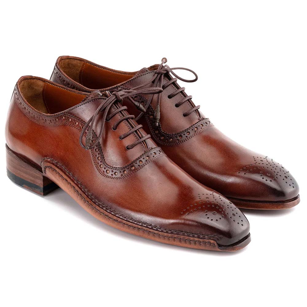 Paul Parkman Men's Brown Burnished Leather Handmade Oxfords (ID#OPK296A) EU 38 - US 6 Paul Parkman Men's Brown Burnished Leather Handmade Oxfords (ID#OPK296A) EU 38 - US 6