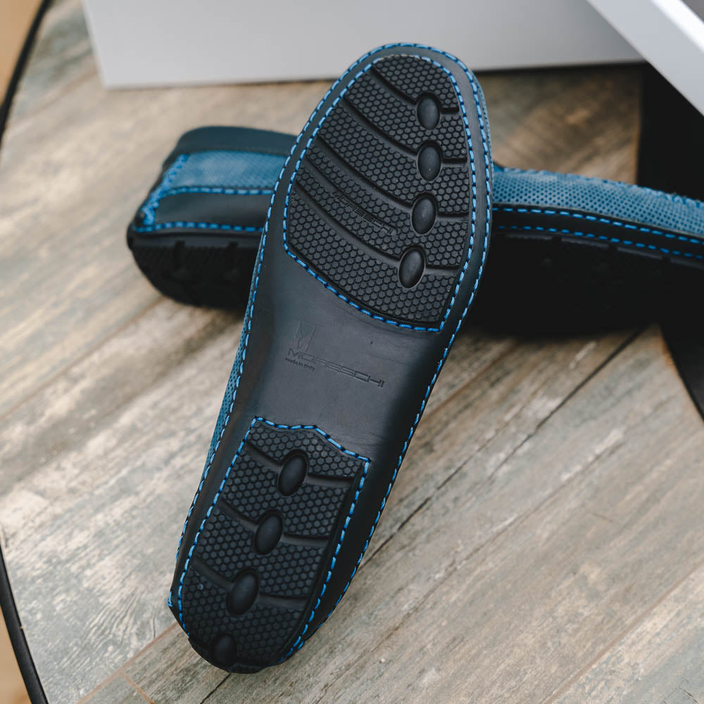 Moreschi Bahamas Perforated Nubuck Driving Loafers Navy