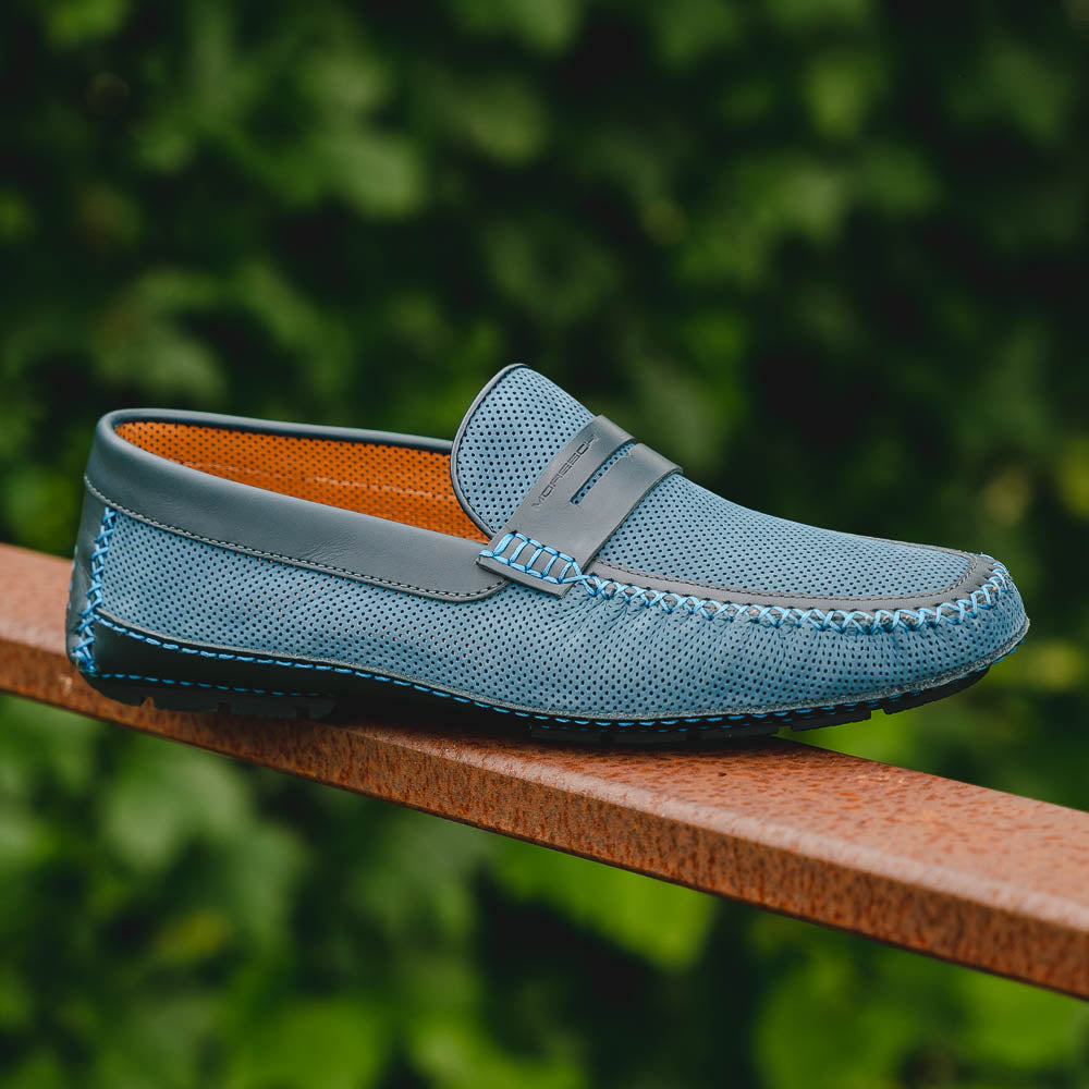 Moreschi Bahamas Perforated Nubuck Driving Loafers Navy