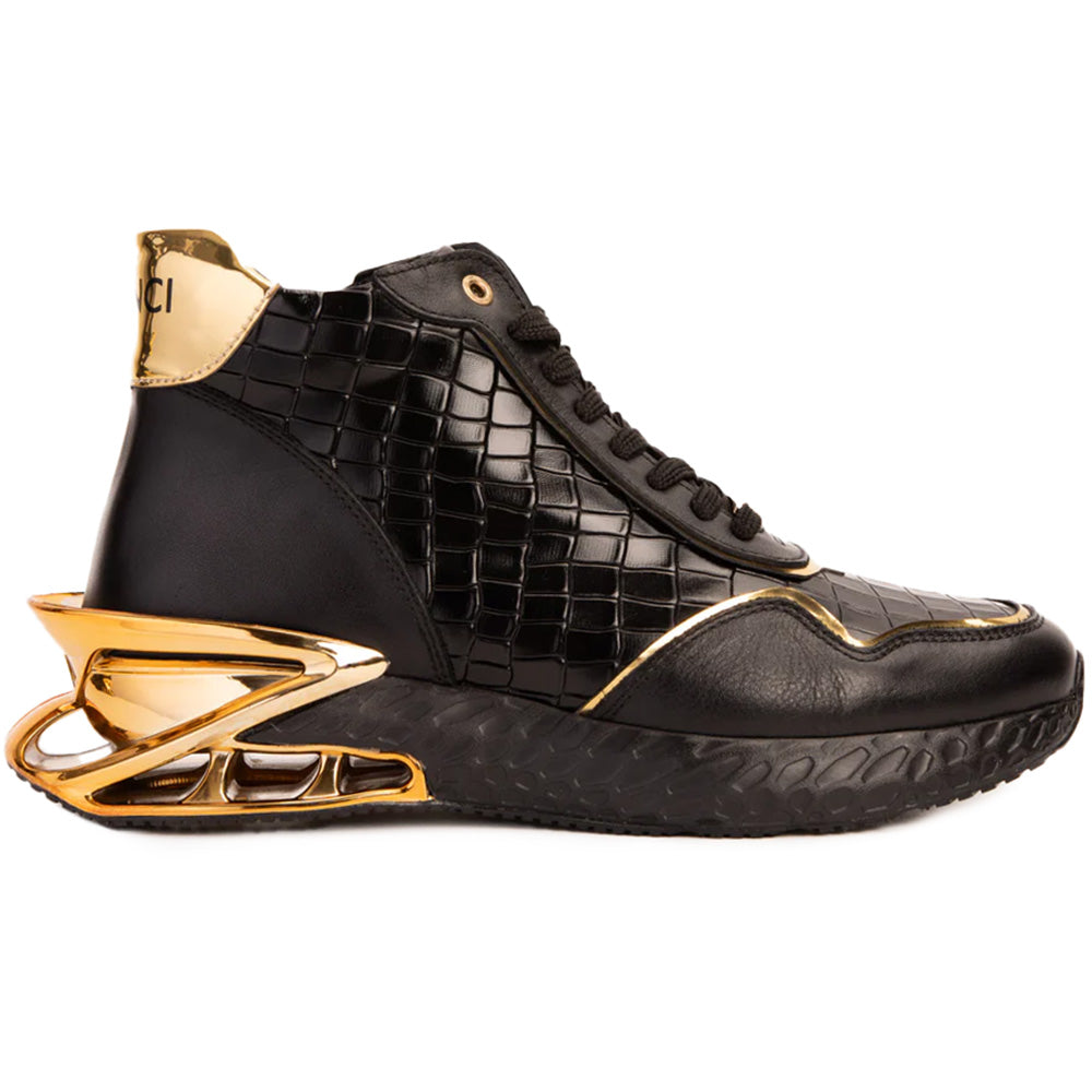 Men\'s Shift Sneaker Boot - Black and Gold Black Gold Men Shoes, Steampunk High Top Sneakers Designer  main image 4