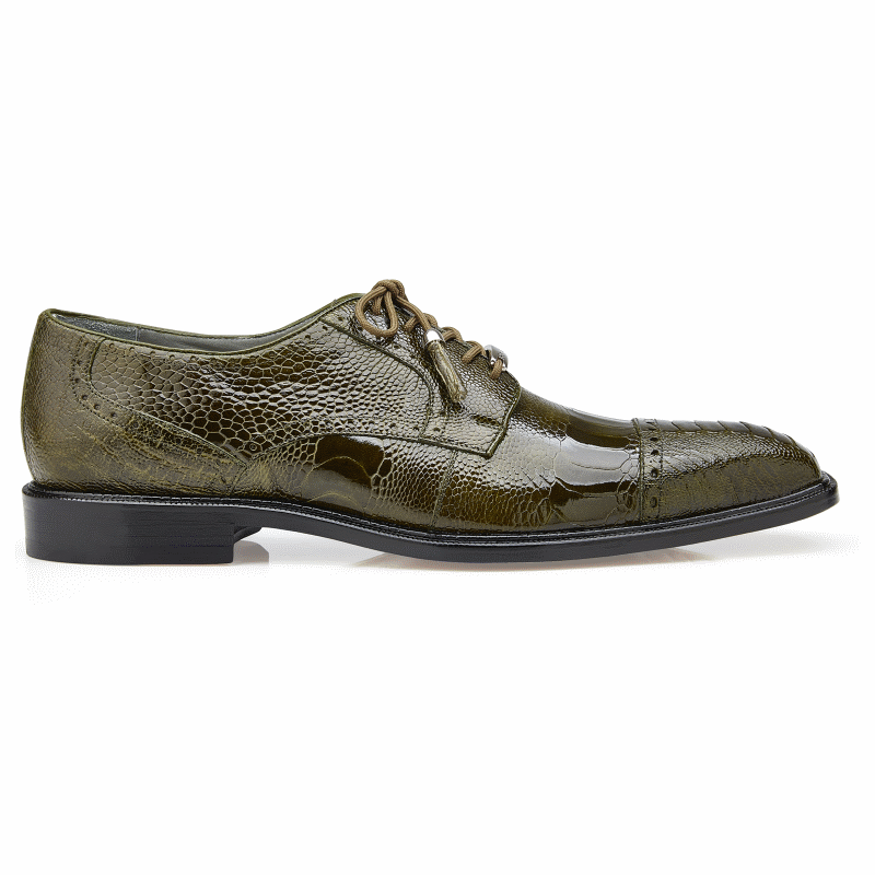 Belvedere Batta Ostrich Leg Cap Toe Shoes Olive (14006)
