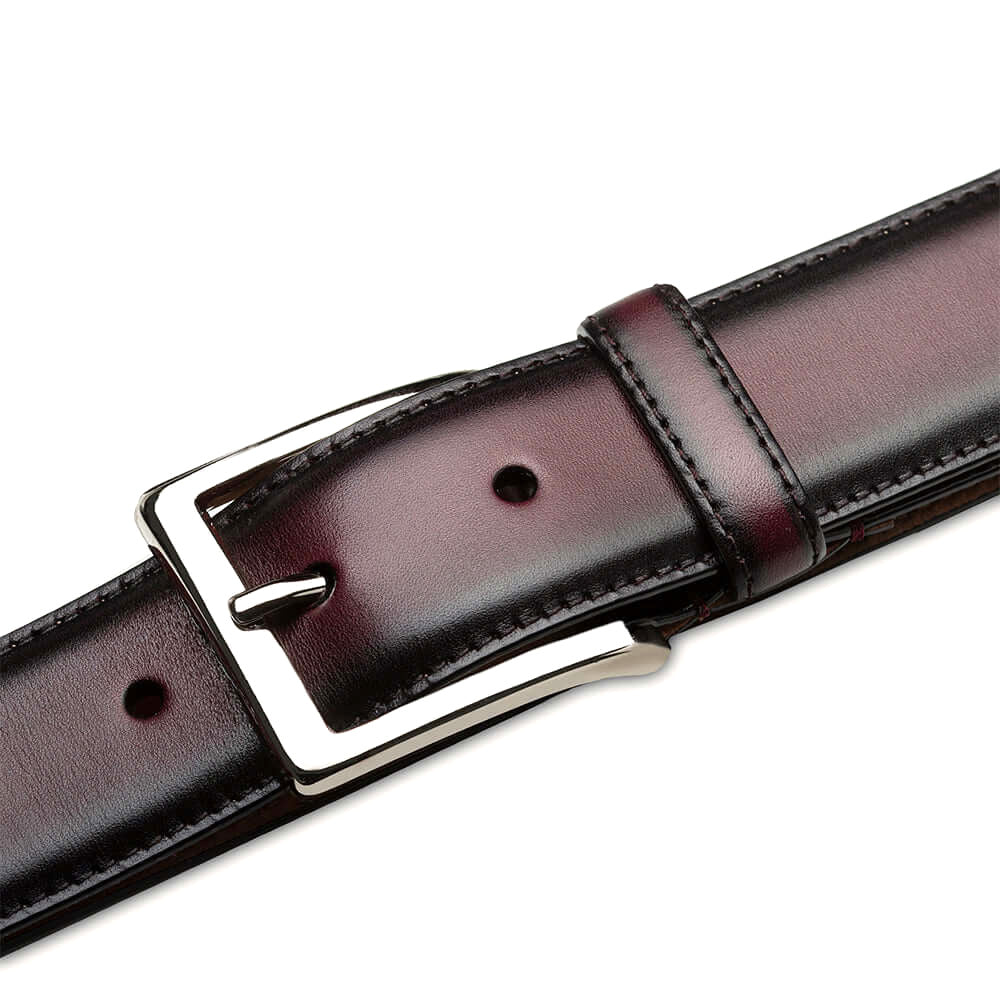 Mezlan Classic Calfskin Patina Belt Burgundy  display picture 3