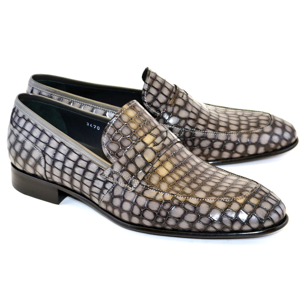 Corrente C017-3470 Croco Leather Loafer Shoes Grey