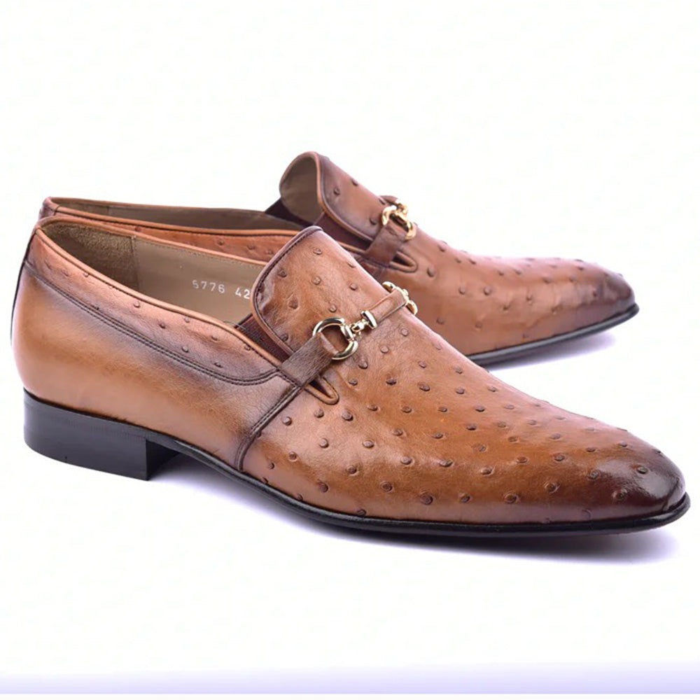 Corrente C0224-5776 Genuine Ostrich Loafers Tan