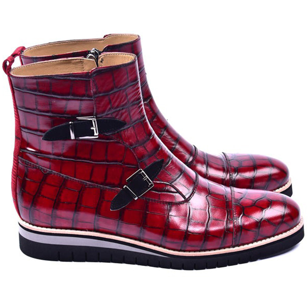 Corrente C0331-5784C Croco Print Zipper Boots Red