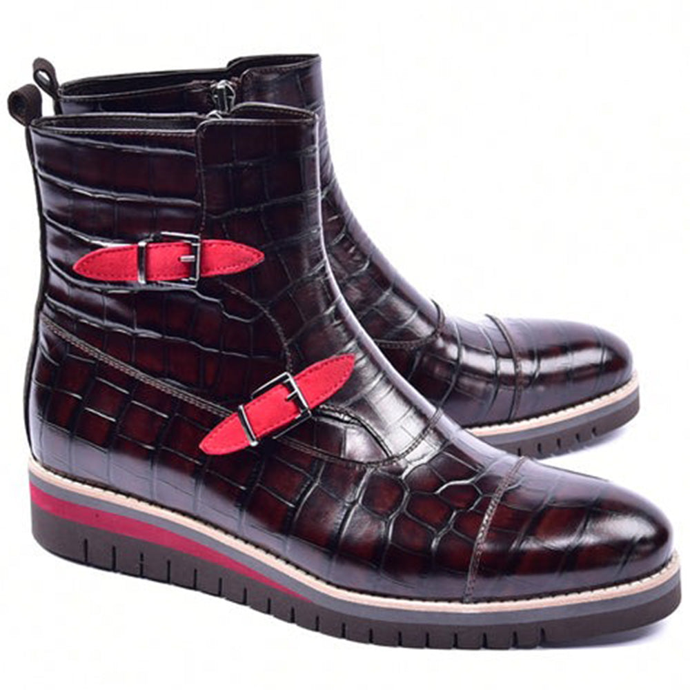 Corrente C0332-5784C Croco Print Zipper Boots Brown