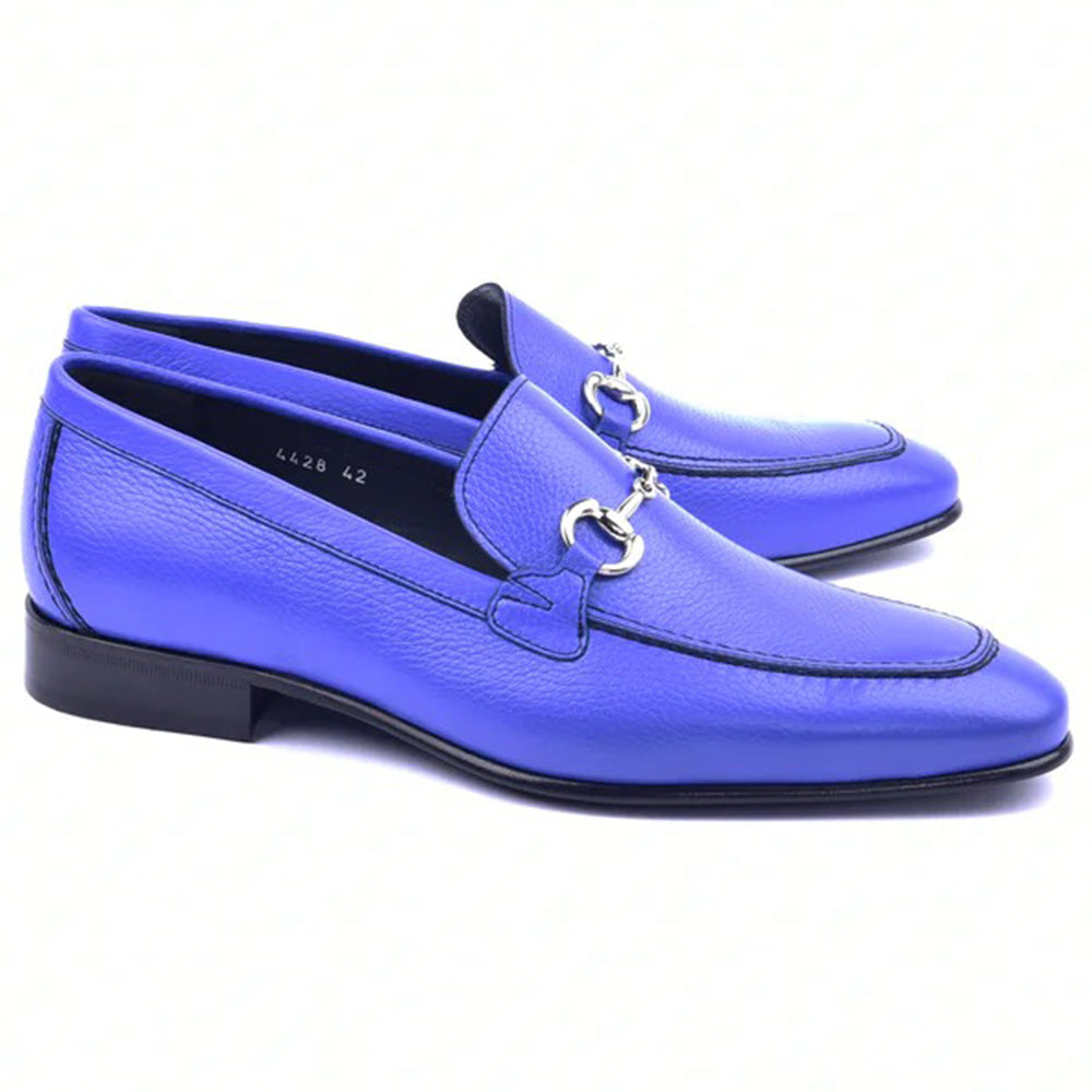 electric blue dress shoes Corrente C11101-4428D Grain Leather Loafers Electric Blue