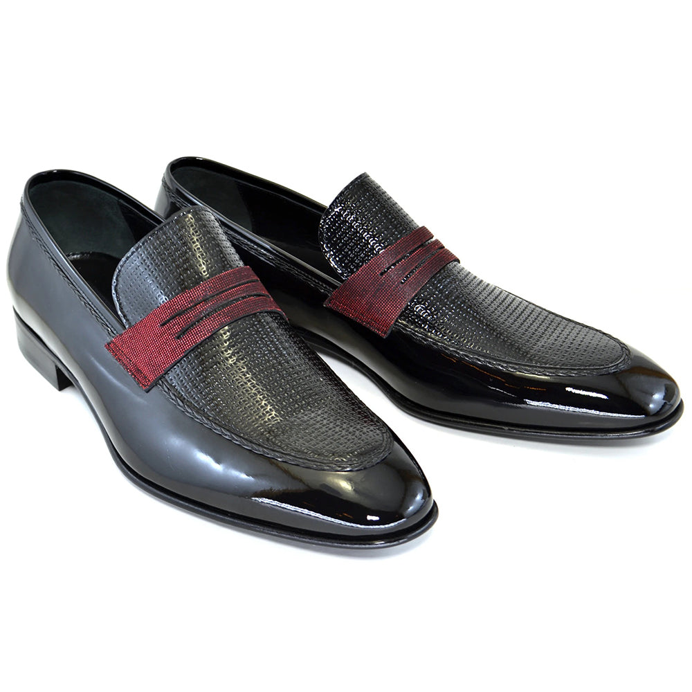 Corrente C127-3711HS Patent Leather Penny Loafers Black/Red