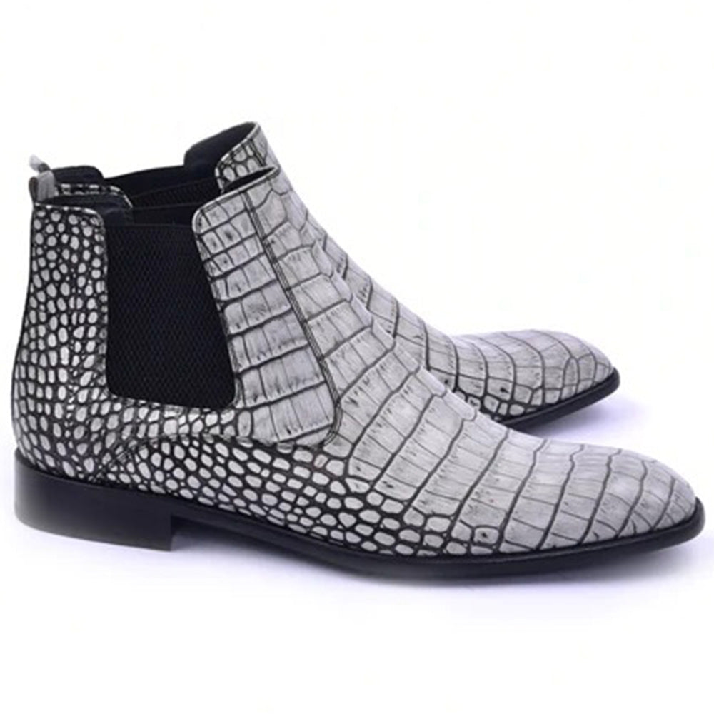 Corrente C204-5023 Embossed Crocodile Leather Chukka Boots Grey / White