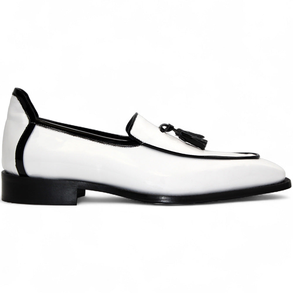 Duca Fano Grey/Black Genuine Italian Patent Leather Tassel Loafer Shoes