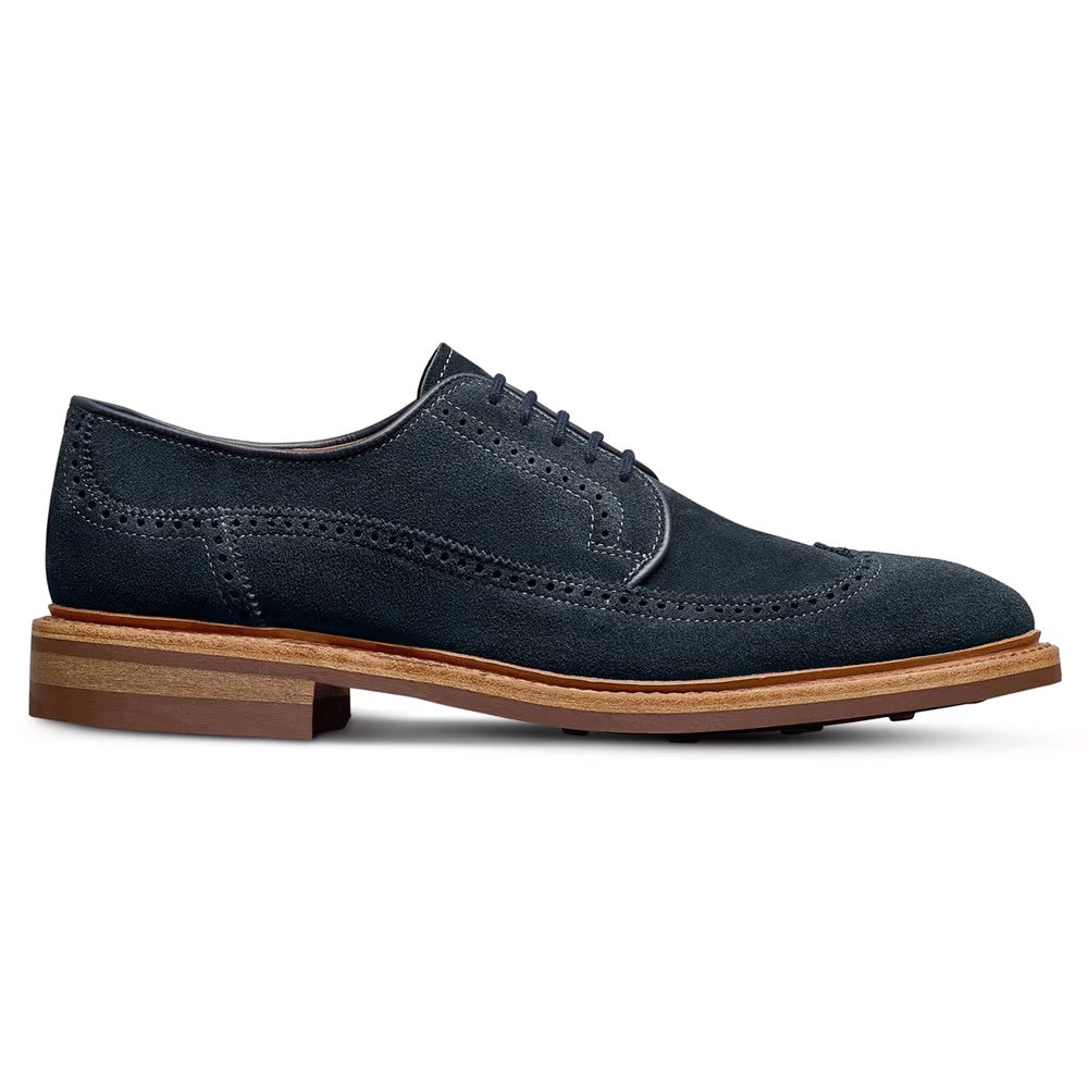 mens navy blue suede dress shoes Allen Edmonds Winstonmok Suede Wingtip Derby Navy| MensDesignerShoe.com