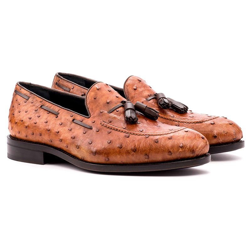 Emanuele Sempre Ostrich Tassel Loafers Cognac / Dark Brown