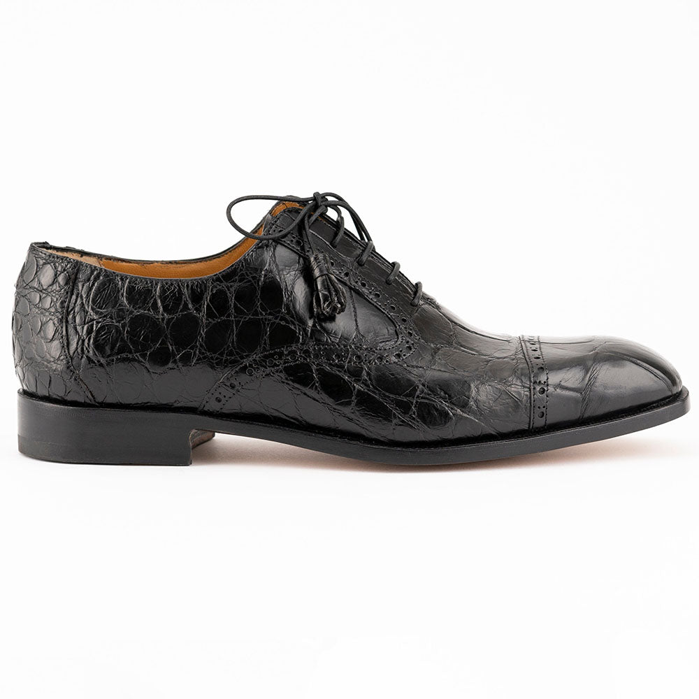 Mens Black Italian Alligator Shoes Ferrini Cap Toe Shoe