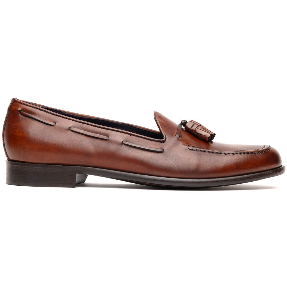 Zelli Franco Calfskin Hand Painted Tassel Loafers Cognac