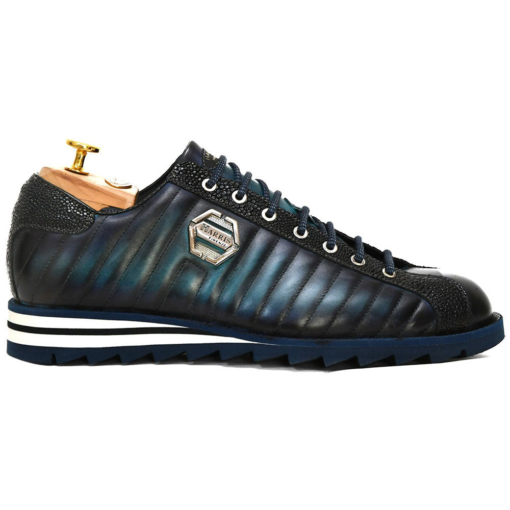 Harris Shoes 1913 Quilted Leather Sneakers Blue