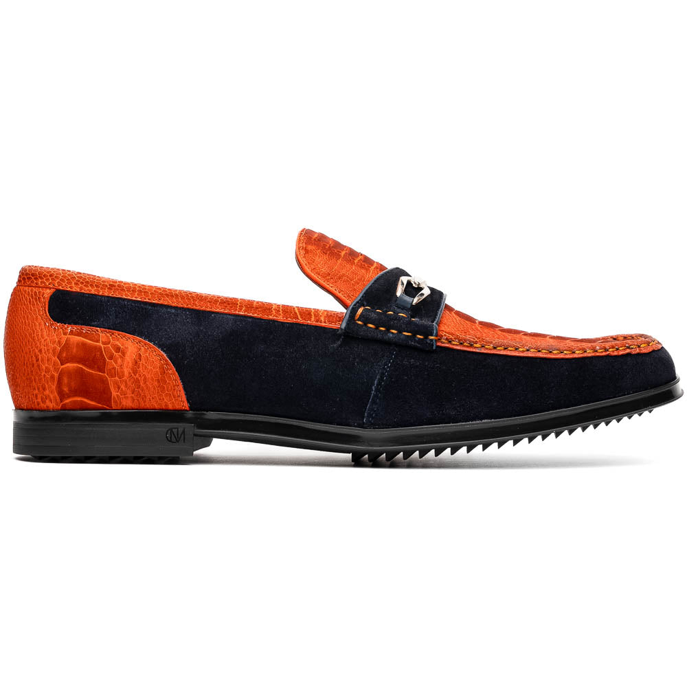 Marco Di Milano Hugo Sueded Ostrich Leg Bit Loafers Orange / Navy