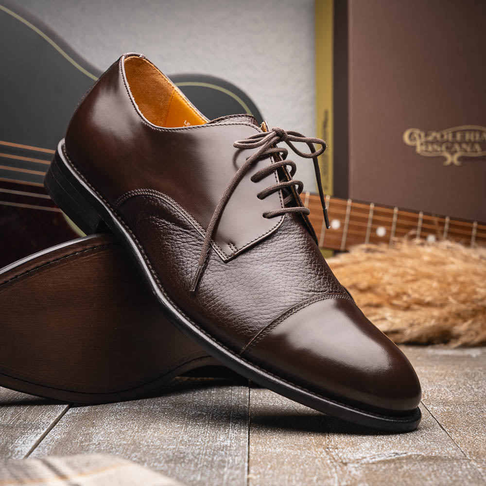 Calzoleria Toscana Lauro Cordovan & Deerskin Cap Toe Shoes Dark Brown