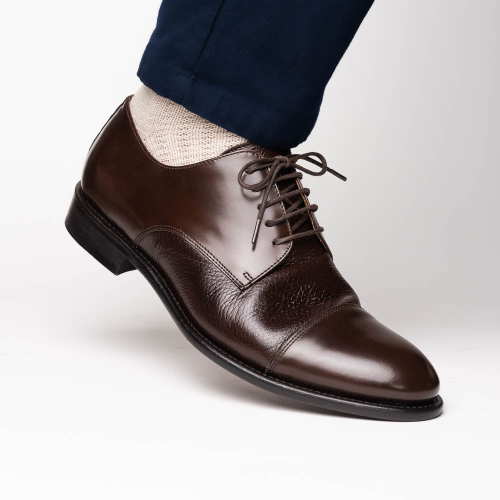 Calzoleria Toscana Lauro Cordovan & Deerskin Cap Toe Shoes Dark Brown