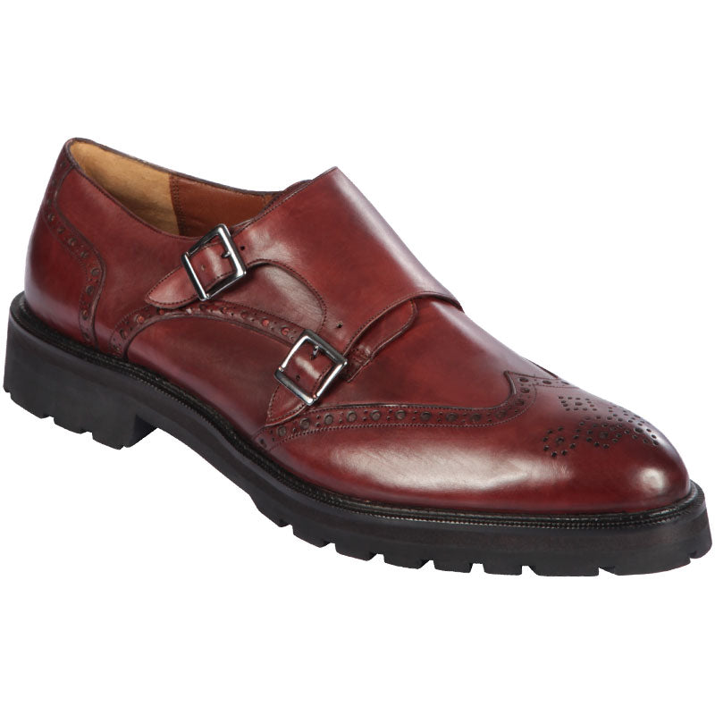 Lombardy Calfskin Wingtip Monk Strap Faded Burgundy