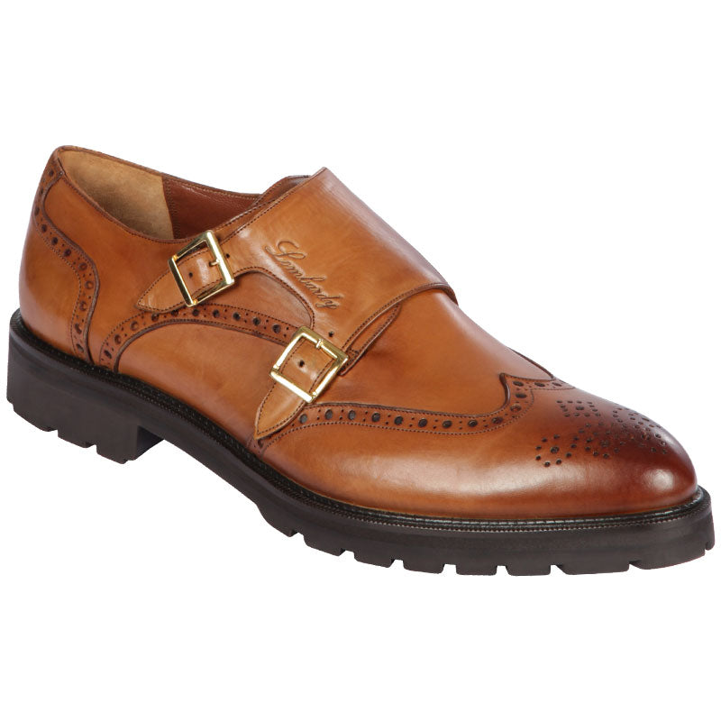 Lombardy Calfskin Wingtip Monk Strap Faded Honey
