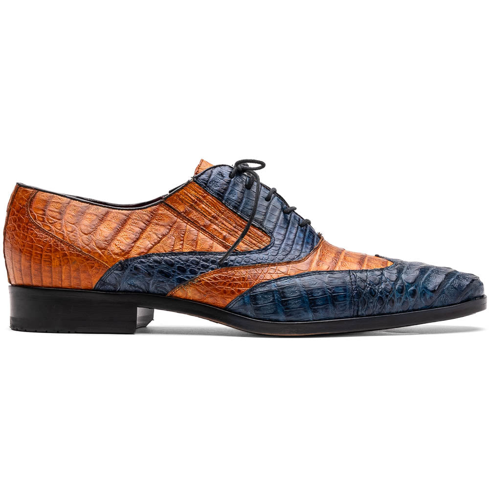 Marco Di Milano Luciano Caiman Crocodile Wingtip Shoes Blue / Brandy Marco Di Milano Luciano Caiman Crocodile Wingtip Shoes Blue / Brandy