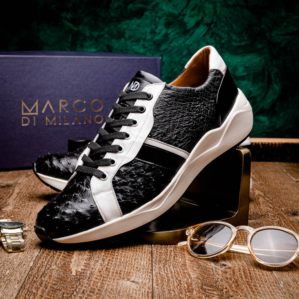 Marco Di Milano Lyon II Ostrich Quill & Calfskin Sneakers Black / White